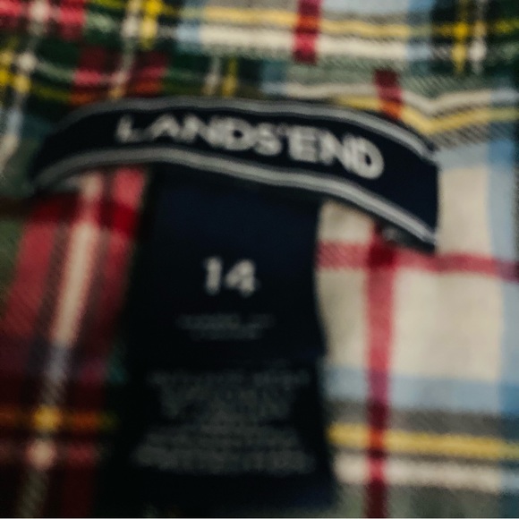 Lands end size 14 green red plaid button down - Picture 3 of 6